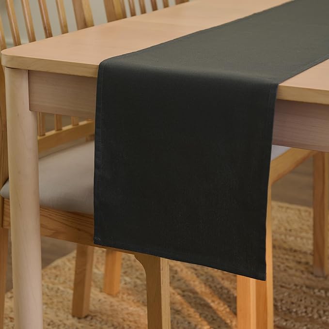 Encasa XO Table Runner 13"x72" Long | Cotton Canvas Fabric | Charcoal Grey Solid Color | Machine Washable & Durable
