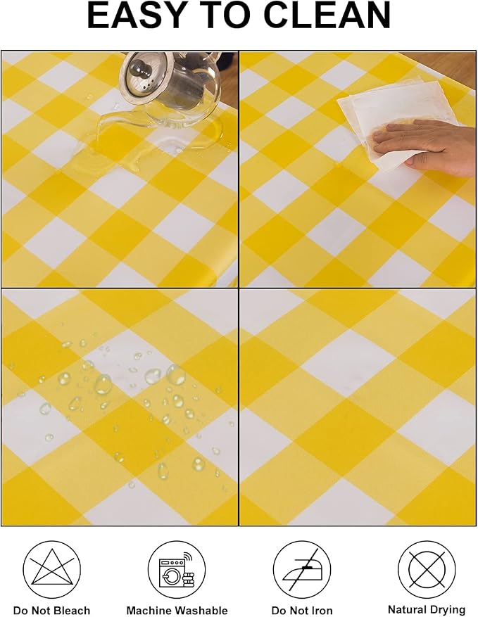 2 Pack Waterproof Polyester Fabic Rectangle Checkered Tablecloth，60x84 Outdoor Table Cloth，Oil Stain Prevention Table Cloth for Pinics and Parties（Yellow and White）