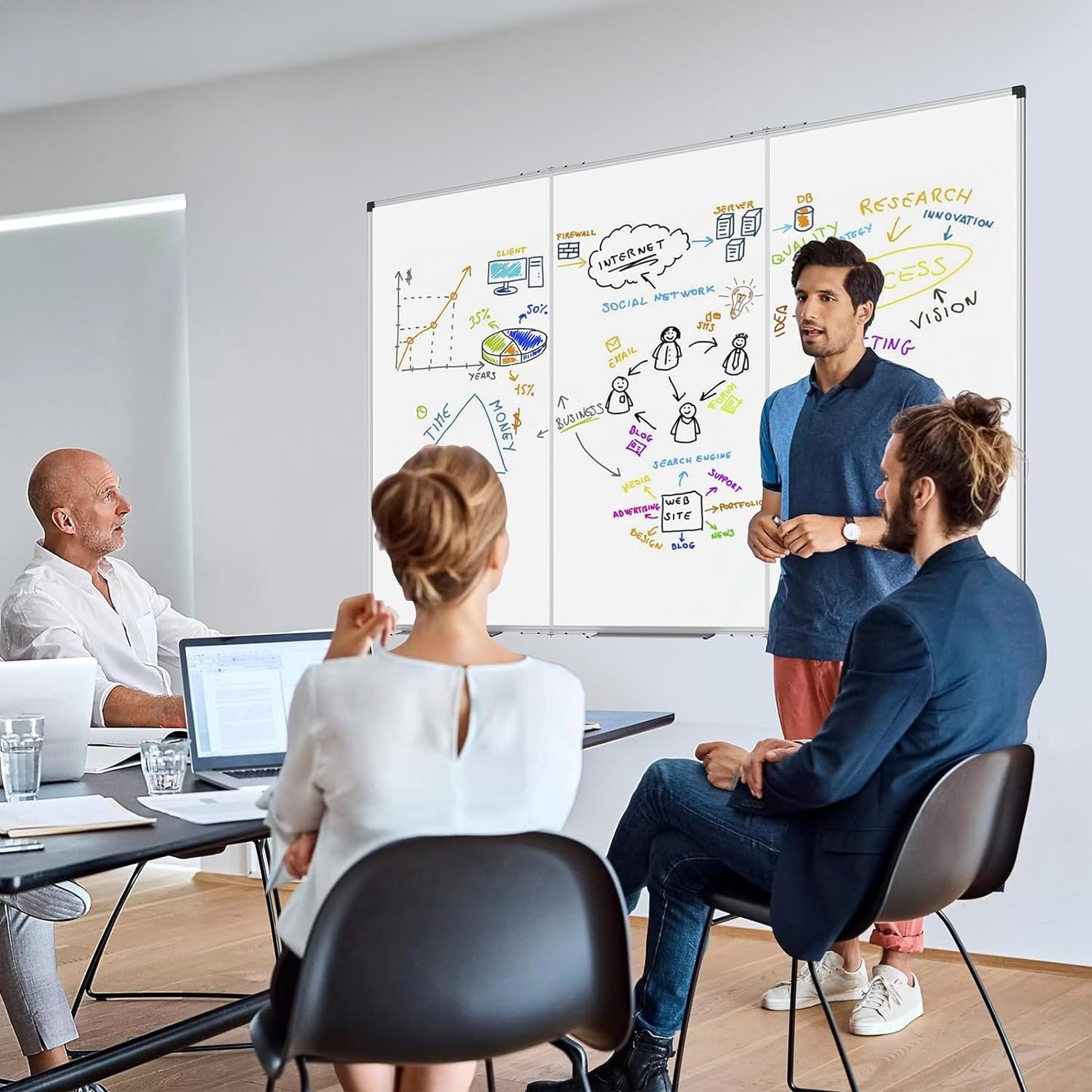 XBoard Magnetic Whiteboard 96 x 48 Inch, Giant Foldable Dry Erase White Board for Wall with Marker Tray 8' x 4' | Aluminum Frame Presentation Board