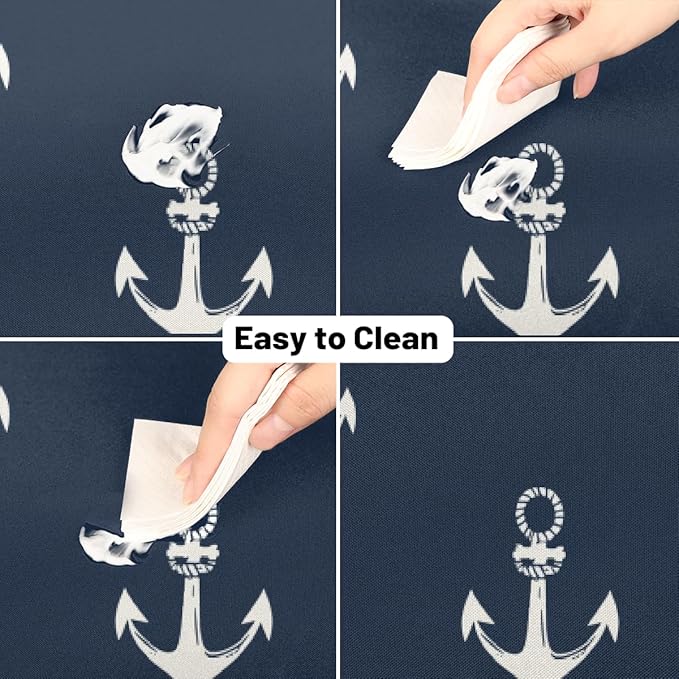 Round Tablecloth Waterproof Table Cloth for Kitchen Dinning Wedding Party Tabletop Decor,Nautical Anchor On Navy Blue Table Cover with Lace Trim,60 Inch
