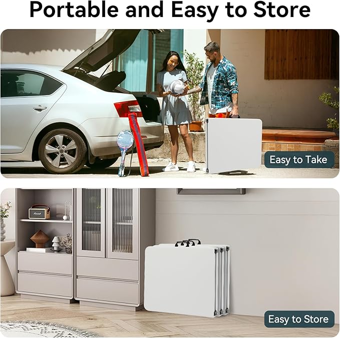 80 Pack of 6 Foot Foldable Table with Built in Handle & Steel Legs ,Heavy Duty Portable ,Perfect for Party, Dining, Wedding, Events, Picnic Indoor, Outdoor, Camping, Utility, Folding(white-80pac)