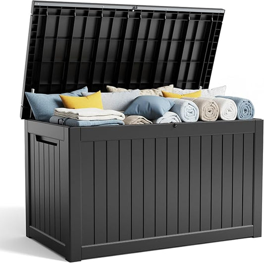 Deck Box - 280 Gallon Large Outdoor Storage box,Waterproof Patio Furniture and Storage Deck - Lockable and UV Resistant, Perfect for Pool and Outdoor Use, Weatherproof Resin, Lockable (Black)