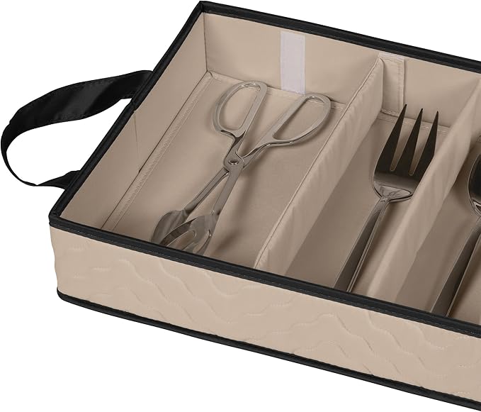 Flatware Storage Case - Durable 5 Compartment Silverware Storage Container Box with Removable Lid and Easy to Carry Handles - Large Capacity Keeps Your Cutlery Organized & Protected - Brown