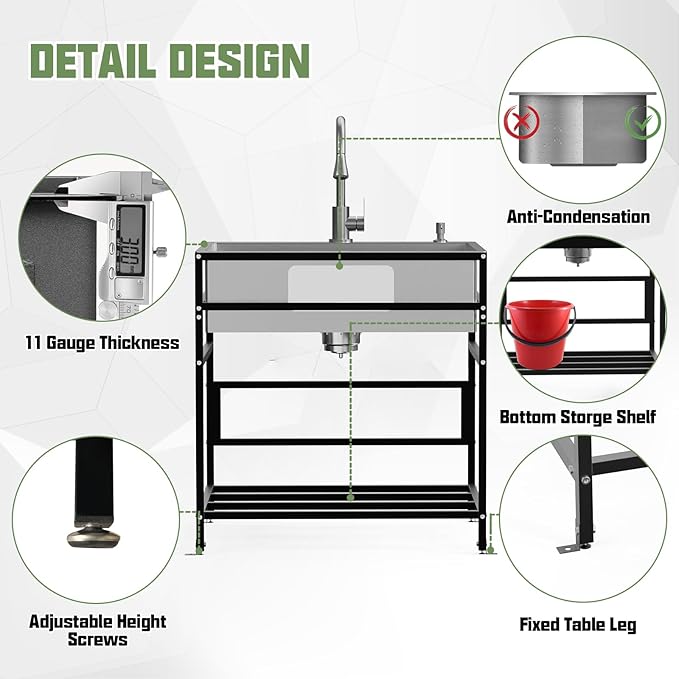 30x22 Inch Stainless Steel Utility Sink-Freestanding Laundry Sink Practicality With Accessories Stainless Functional Faucet,Soap Dispenser, SS Sink Grid For Laundry,Garage,Outdoor Kitchen,Garden...