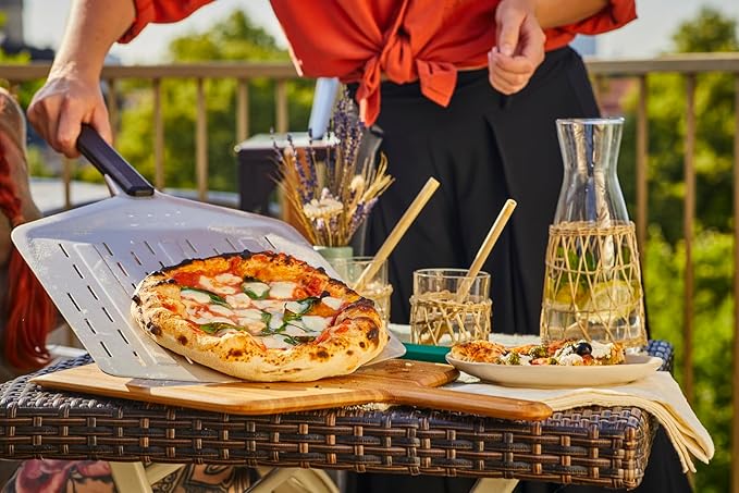 ooni 12” Perforated Pizza Peel – Aluminum Metal Pizza Peel 12 Inch, Pizza Spatula Paddle, Lightweight Pizza Turning Peel with Long Handle, Pizza Oven Accessories, Pizza Tools, Rectangle Pizza Turner