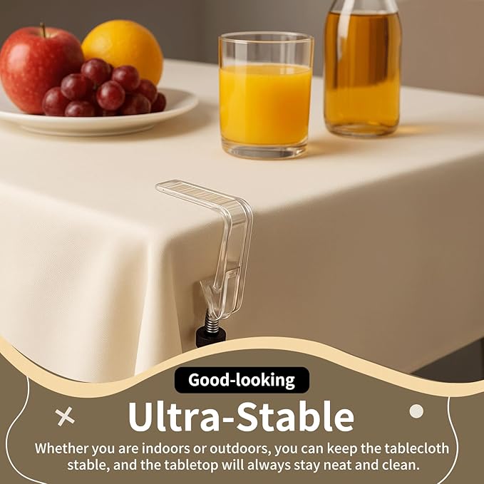 12 Pieces Adjustable Tablecloth Clips, Suitable for Tables 0.4 to 1.96 Inch Thick. Strong and Stable Grip to Prevent Tablecloth Slippage. Damage-Free Table Cloth Holder Clips, Easy to Install.