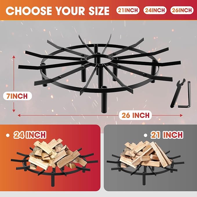 Fire Pit Grate & Fireplace Grate, Heavy Duty Heat Resistant Campfire Grill for Campfires and Outdoor fire pits(Black, 24in)