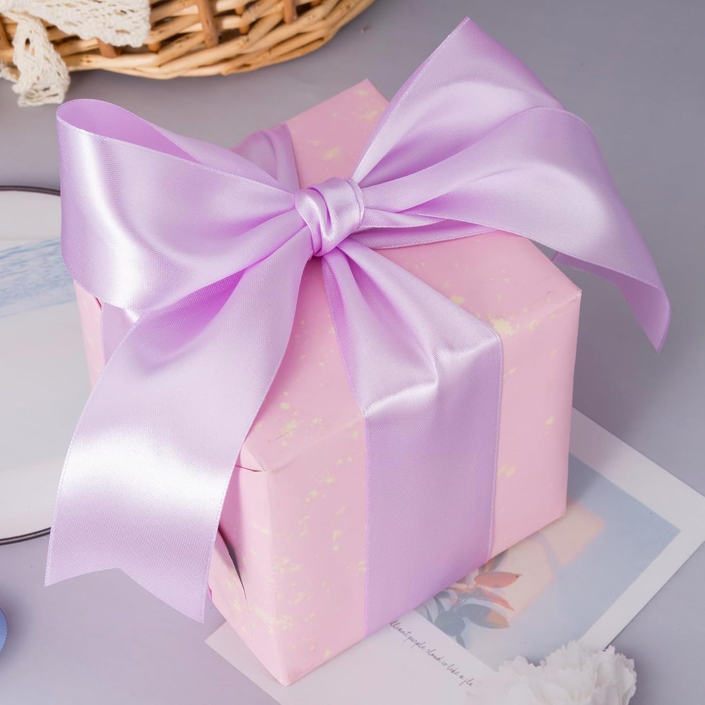 2 Inch Lilac Solid Satin Ribbon, 50 Yards Craft Fabric Ribbon for Gift Wrapping Floral Bouquets Wedding Party Decoration