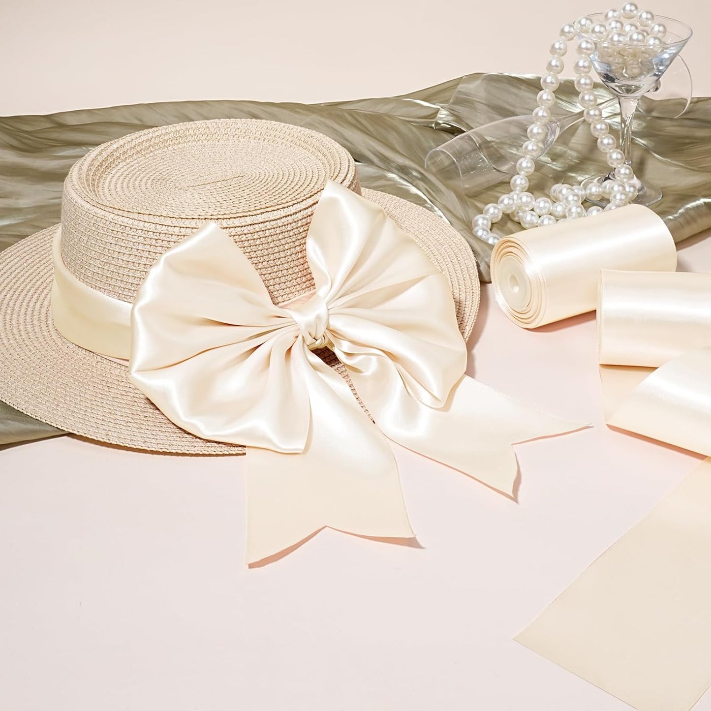 LaRibbons Nude Satin Ribbon 3 Inch 10 Yards Double Faced Luxury Nude Silk Ribbon for Gift Wrapping Flower Bouquets Bow Christmas Wedding Party Decoration