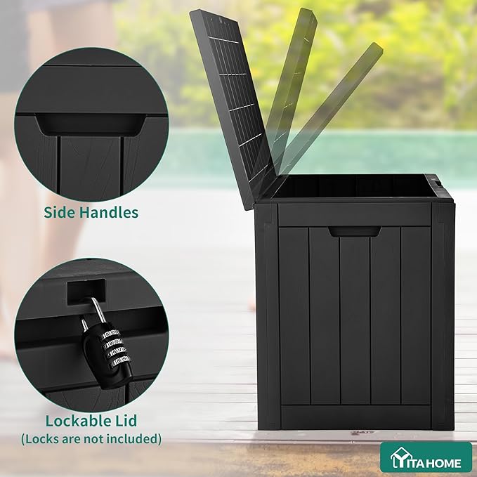 YITAHOME 31 Gallon Outdoor Storage Deck Box, Waterproof Resin Package Delivery and Storage Box with Lockable Lid for Patio Furniture Cushions, Pool Accessories, Garden Tools, Black