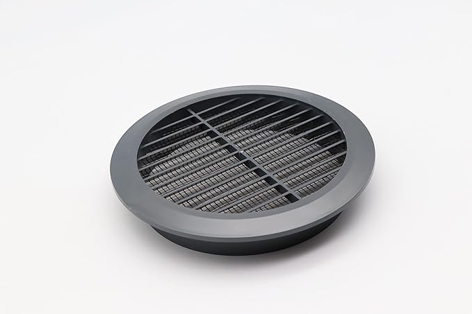 Graphite/Gray 5" Inch Round Ventilation Grille with Insect mesh. (Duct 5Ø / Grille 6Ø) Ventilation Applications. Indoor and Outdoor Vent Cover. Available 3 Sizes / 4 Colors.