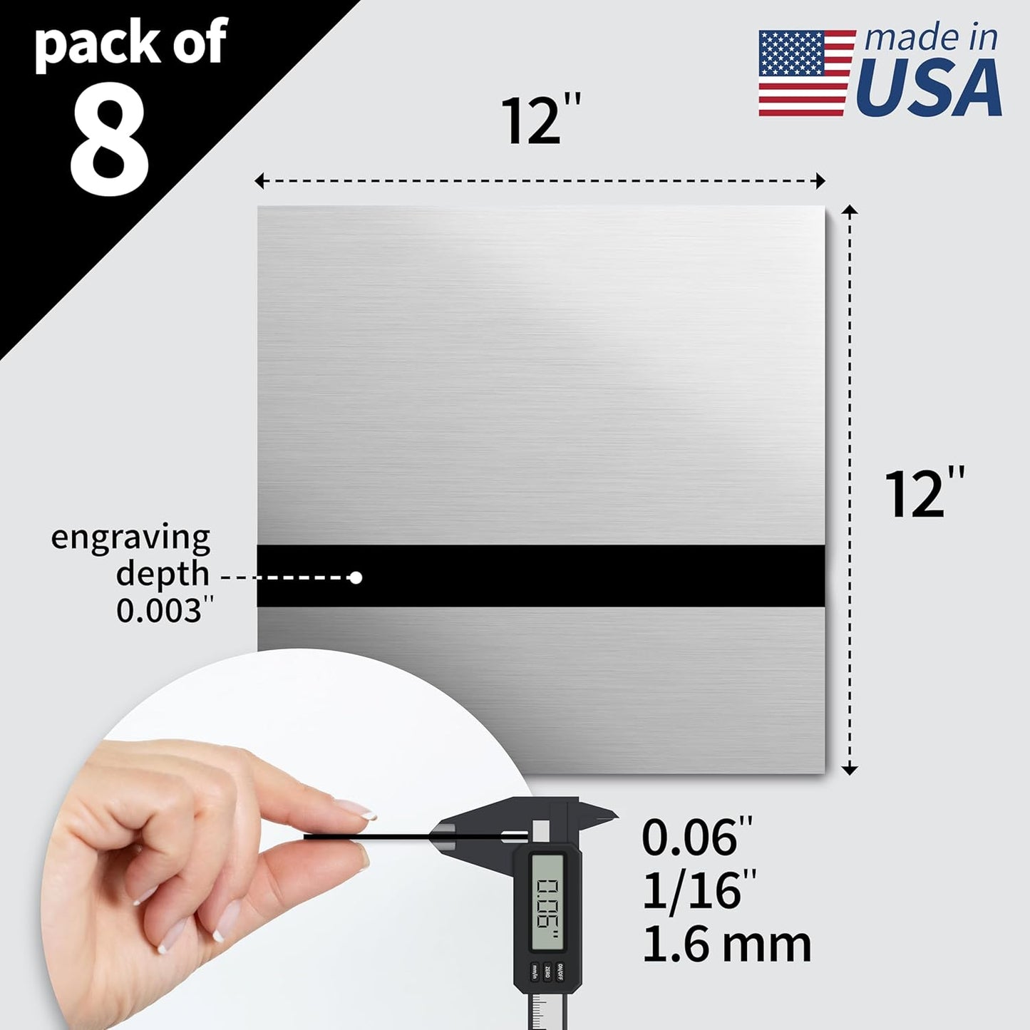 Trotec | Metallic Looking Acrylic Sheet | 12"x12"x1/16, 8 Pcs | Brushed Aluminum/Black | Metallic Finish - Scratch Resistant for Laser Engraving & Cutting,Printing,Glowforge,Name Plate | USA Made