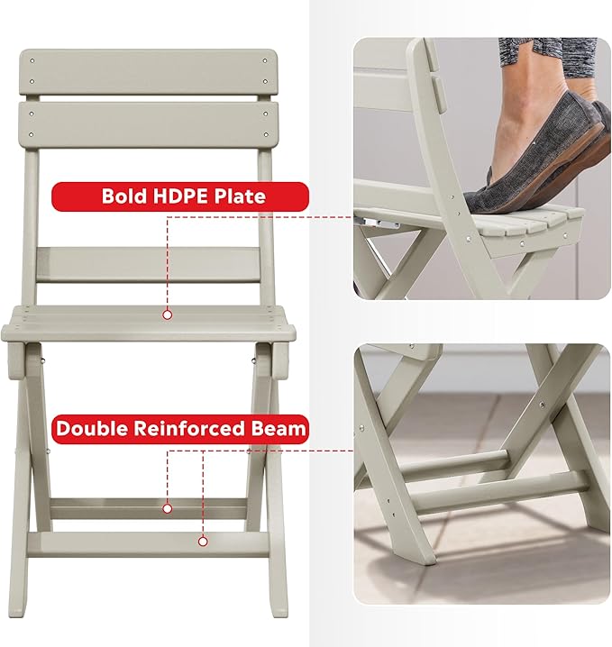 Costaelm Paradise 3-Piece Outdoor HDPE Folding Patio Bistro Table and Chairs, Sand