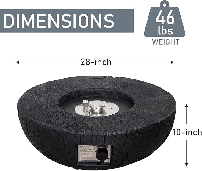 Afterglow TerraFab 28" Round 30,000 Btu Propane Fire Bowl Fire Pit for Outdoor Patio Garden Backyard Decking Decor CSA Certificated, Black