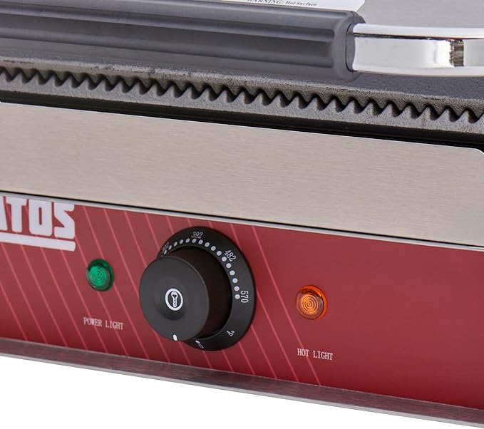 Kratos Commercial Electric Panini Sandwich Grill with Grooved Plates, 14" x 9" Cooking Surface, Commercial Countertop Panini Press, 120V, 1750W (29Y-020)