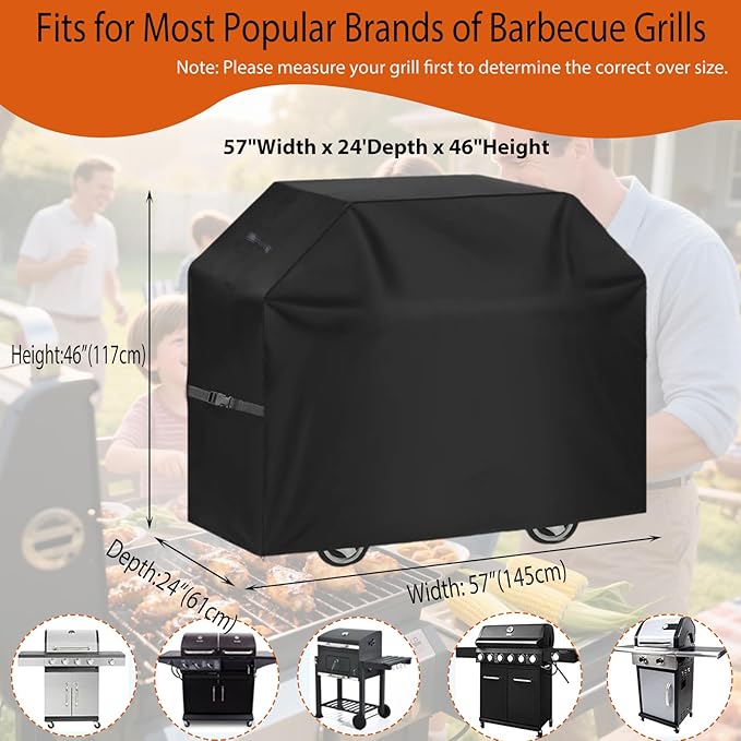 Grill Cover 58 inch BBQ Grill Cover Reinforced Corners & Windproof Clips Outdoor Grade 210D Fabric for Weber LX300, Dyna-Glo, Monument Grills Outdoor Furniture Covers