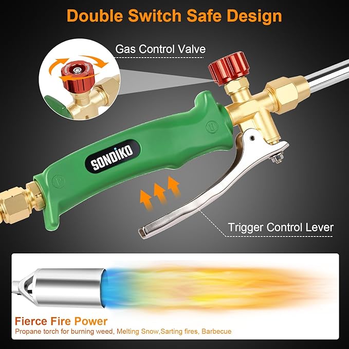 Sondiko Powerful Weed Burner, Propane Torch High Output Weed Torch with 11.5FT Hose, Heavy Duty Blow Torch, Weed Torches for Outside(Propane Tank Not Included)