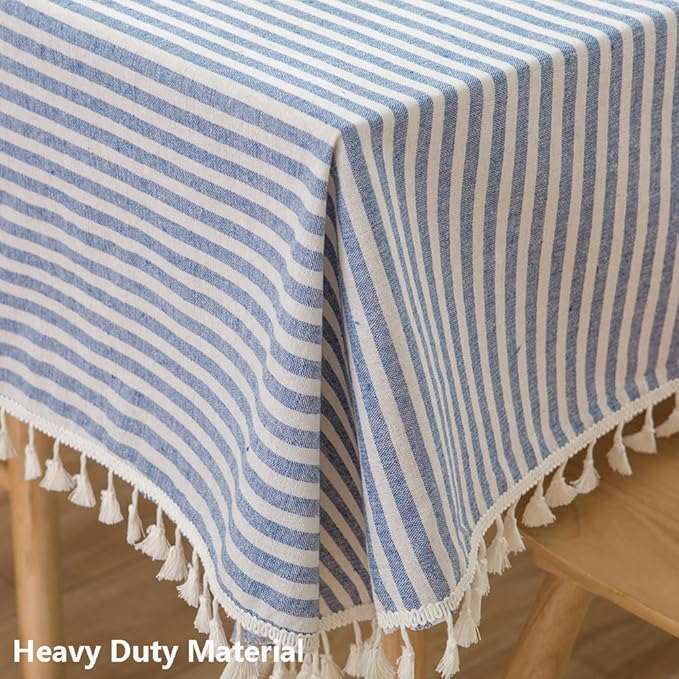 TruDelve Cotton Square Table Cloth Blue Striped Boho Cloth Tablecloths Summer Outdoor Tablecloth for Card Table Cover (Blue,55"x55",Square)