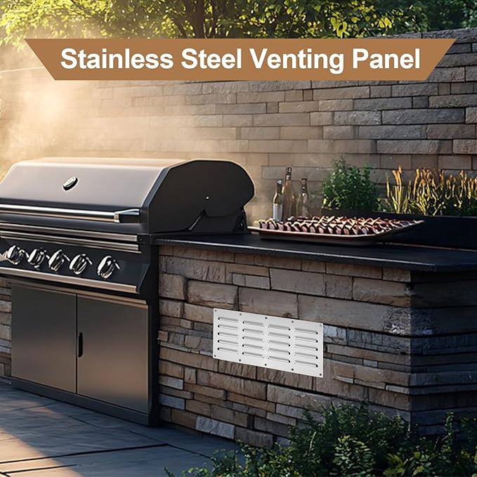 3 Pack Stainless Steel Venting Panel for Grill Accessory, 15" by 6-1/2" Stainless Steel Venting Panel for Masonry Fire Pits Fireplaces, Metal Vent Cover for Outdoor Kitchens