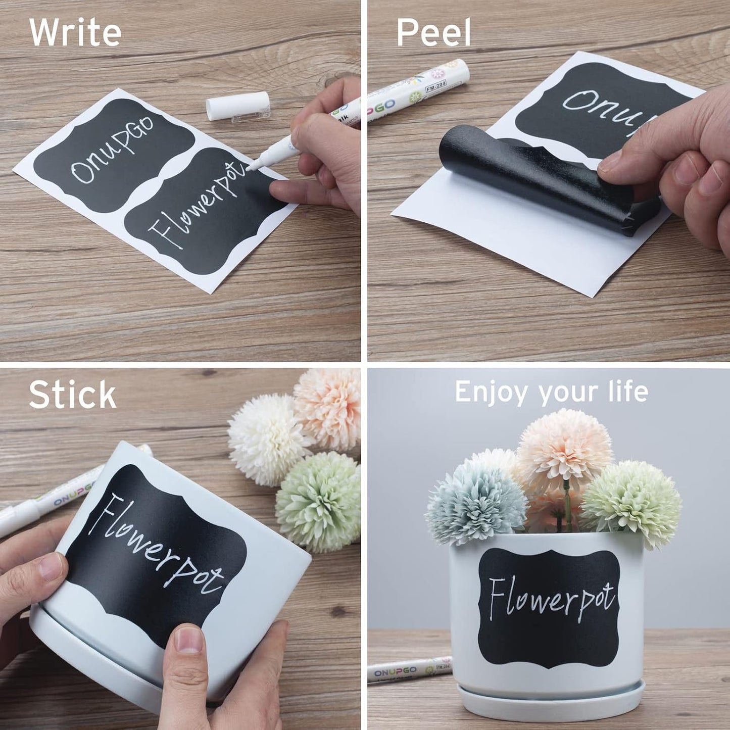 ONUPGO 20 Pack Chalkboard Labels, 4" x 3" Reusable Blackboard Stickers, Waterproof Chalkboard Sticker for Jars, Parties Decoration, Craft Rooms, Weddings, Storage, Organize Your Home & Kitchen