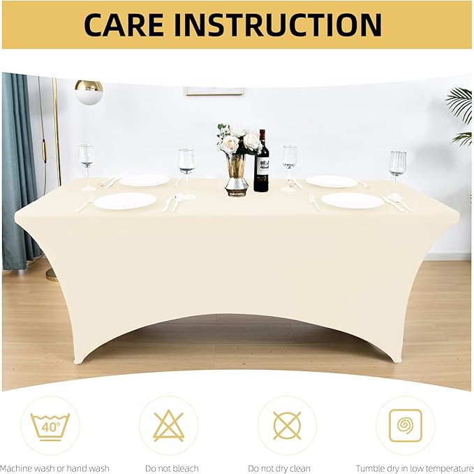 10-Pack 6ft Spandex Table Covers for Rectangle Standard Folding Tables - Wrinkle Resistant Stretch Tablecloths - Ultimate Fitted Table Protector for Parties, Banquet, Wedding