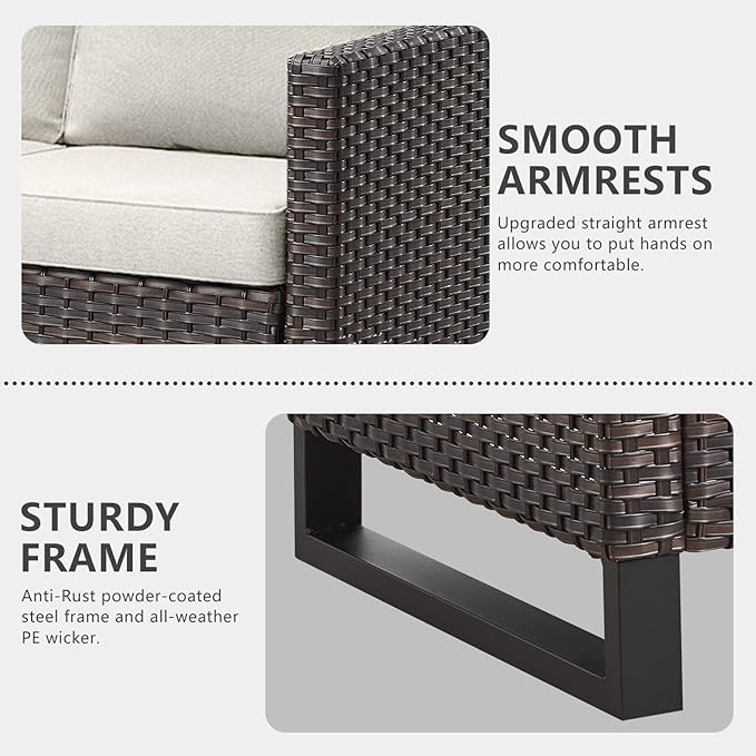 HUMMUH Outdoor Ottomans for Patio Set of 2 PE Wicker Outdoor Footstool with Removable Weather-Resistant Cushions for Patio, Backyard