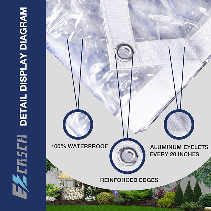 Clear Tarp 10' x 12', 15 OZ Clear Vinyl PVC Tarp Waterproof Tarpaulin 100% Transparent PVC Tarps Upgrade to Double The Cold Resistance-Temperature from -5°F to 140°F