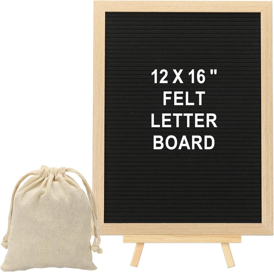 PATIKIL Felt Letter Board, 12x16Inches Black Wooden Changeable Message Board with Storage Bag Stand for Kitchen Menu Farmhouse Decor Notes, White Letter