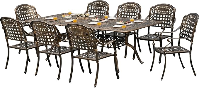 86" Large Outdoor cast Aluminum Patio Dining Table, Rectangular Outdoor Bistro Dining Table for 8 Person, for Garden (Bronze, Rectangle 86")