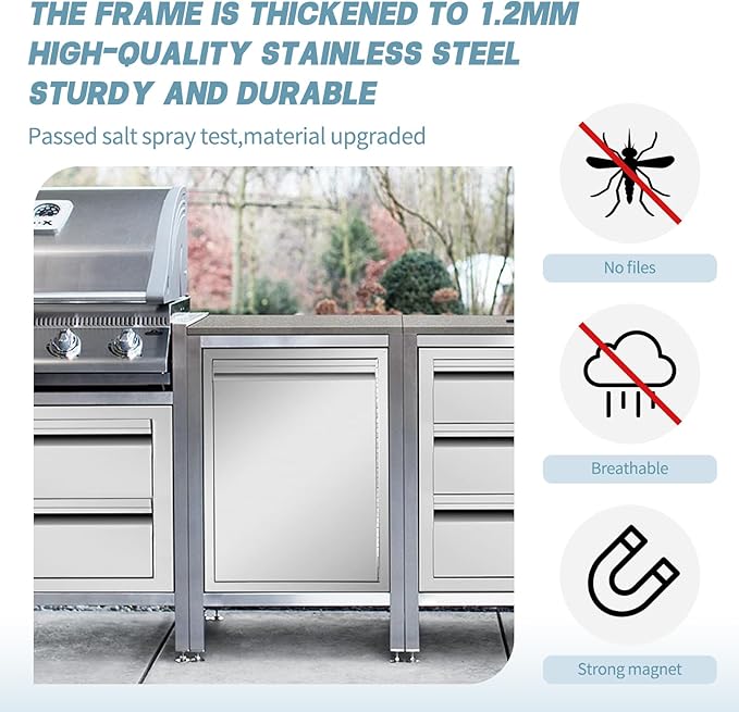 Outdoor Kitchen Door 18" W x 21" H inch Double Wall Door Panel Stainless Steel BBQ Single Door Flush Mount for Outdoor Kitchen Island(w/Right Swing)