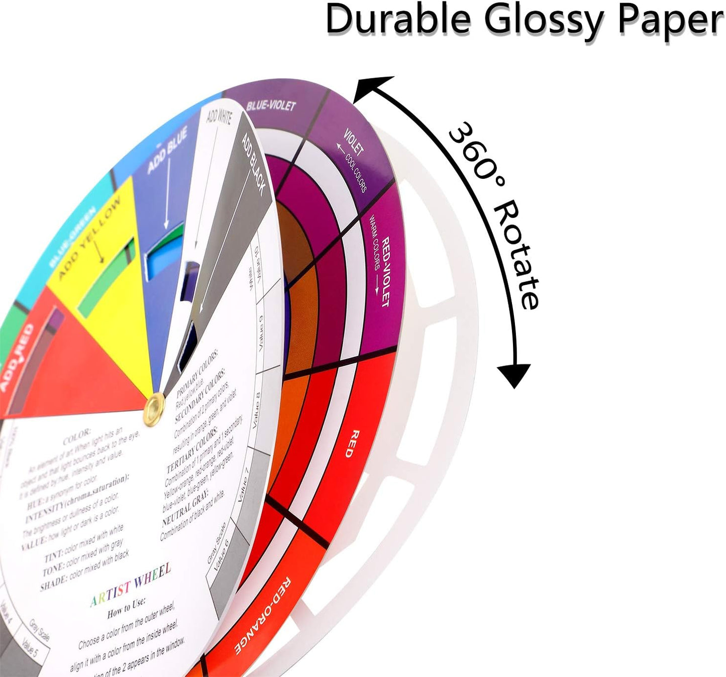 Outus 2 Pcs Color Wheel, Paint Mixing Learning Guide Art Teaching Tool Color Wheels for Makeup Blending Board Chart Mixed Guide Mix Colours(9.06 Inch/ 23 cm)