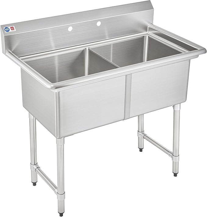 WILPREP 2-Compartment Sink, 18x18x12 in. Kitchen Sink with Strainers X-Shaped Guides Backsplash, Freestanding Double Bowl Utility Sink, Work Station Sink for Garage Kitchen Laundry Room with 2 Basins