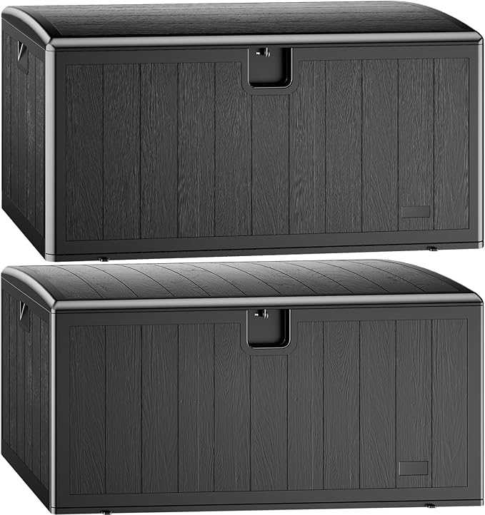 JEKO&JEKO 240 Gallon Outdoor Storage Box Set, 2-Pack (110 Gallon & 130 Gallon) Deck Boxes with Lockable Lid for Patio and Garden, Black