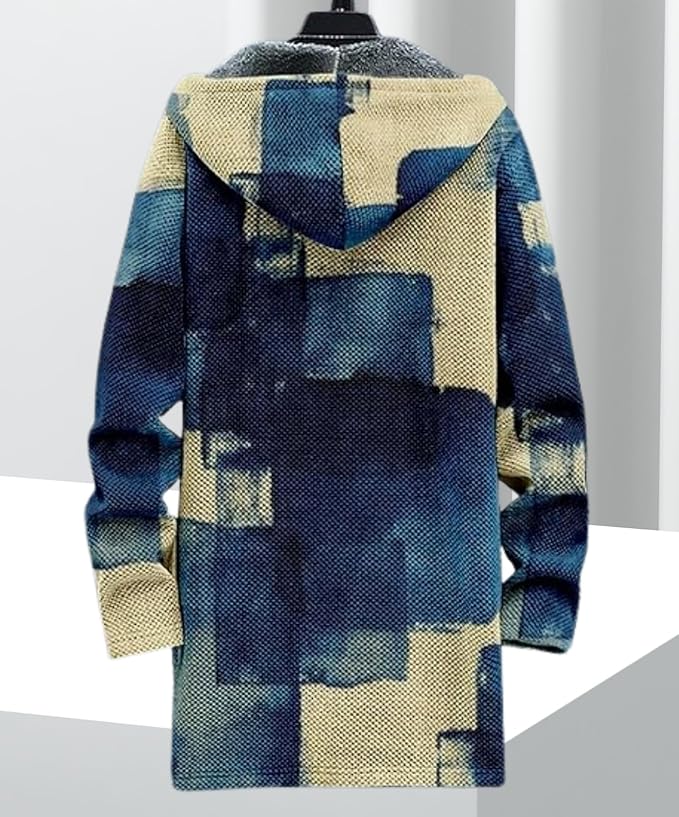 Men's Hooded Sweater Coat Knit Fleece Lined Long Cardigan Jacket with Zip Front Pocket Vintage Casual Zip Up