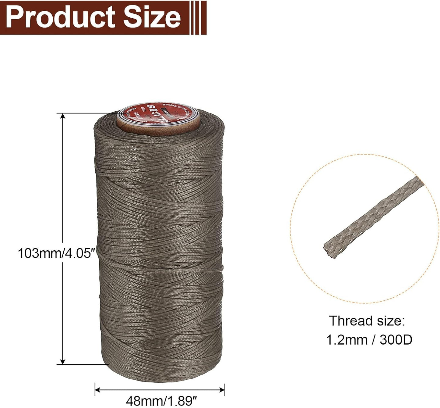 uxcell Flat Leather Sewing Waxed Thread, 140m / 153 Yards Polyester Wax String, 300D Wax Stitching Cord for Leather Crafts, Bookbinding, Bracelets Braided, Gray Brown