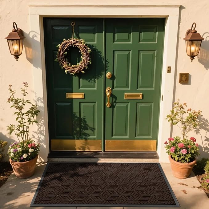 Yimobra Extra Large Door Mat 60x36, All-Weather Waterproof Outdoor Mats for Front Door, Non Slip Rubber Doormat for Patio Proch Outside Entryway Indoor, Brown