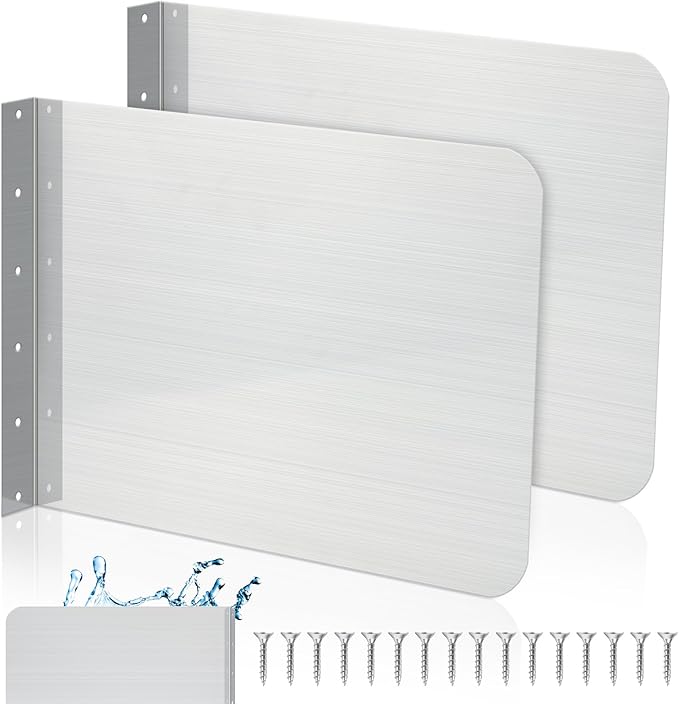 Therwen 2 Pcs Stainless Steel Side Splash Guard for Sink 20 x 12 Inch Wall Mount Guard with Screws Commercial Restaurant Hand Sink and Compartment Prep Sink Kitchen Sink Splash Protector Supply