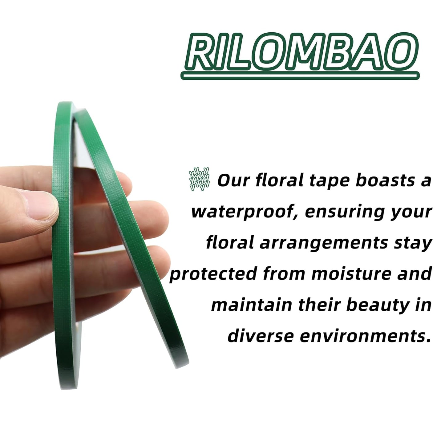 2 PCS Green Floral Tape, 0.25" Flower Stem Wrap Tapes, Waterproof Florist Tape - Multipurpose Adhesive Florist Tapes for Binding Fresh, Flower Bouquets and Floral Craft (98Ft/33Yd/Roll)