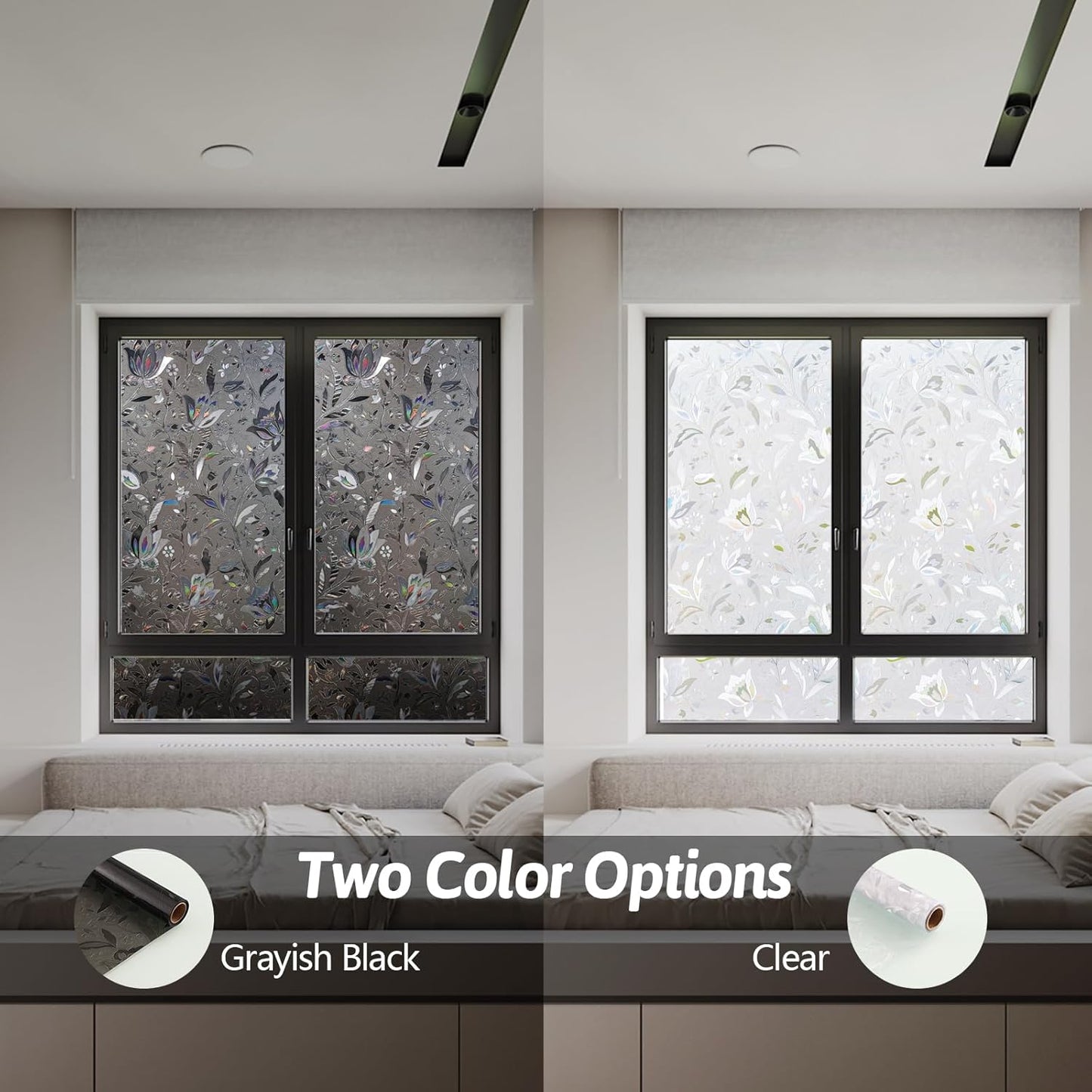 NINETREX Window Privacy Film,Decorative Window Film Frosted,Stained Glass Window Cling,Heat Blocker Non-Adhesive for Home,Grayish Black 17.5 x 78.7inch