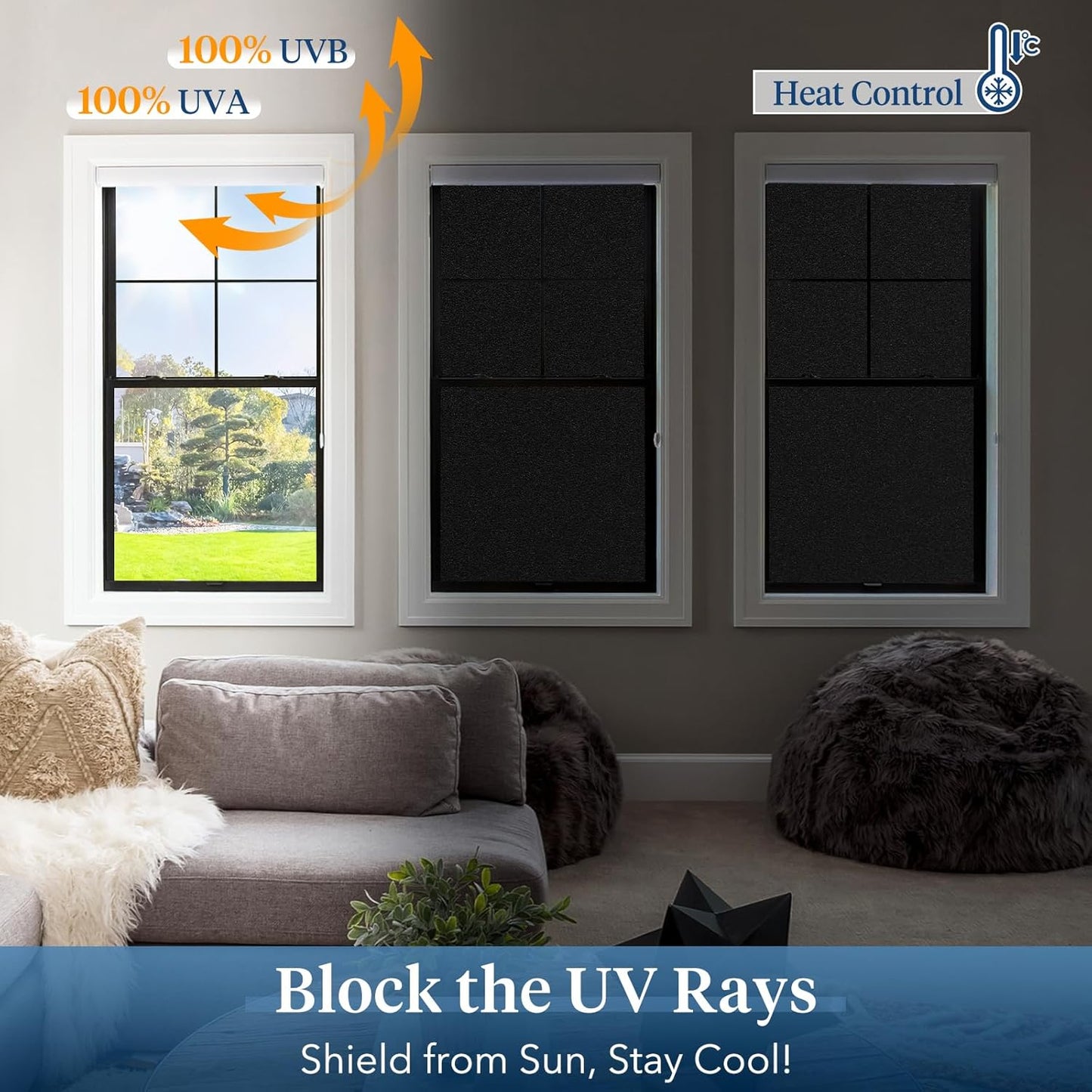 Haton Blackout Window Film, Frosted Privacy Cover for Glass, Sun Light Blocking Black Out Window Tint, Static Cling Room Darkening Heat Control Shades for Home Day and Night, Black 23.6" x 78.7"