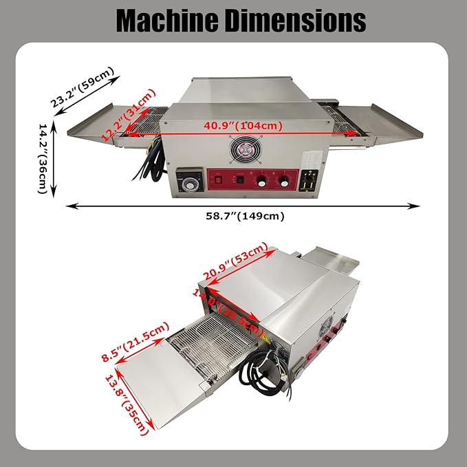 220V Countertop Conveyor Pizza Oven Commercial Baking Electric Oven 12" Belt 6000W 300℃ Working Temperature Baking Bread Cookies