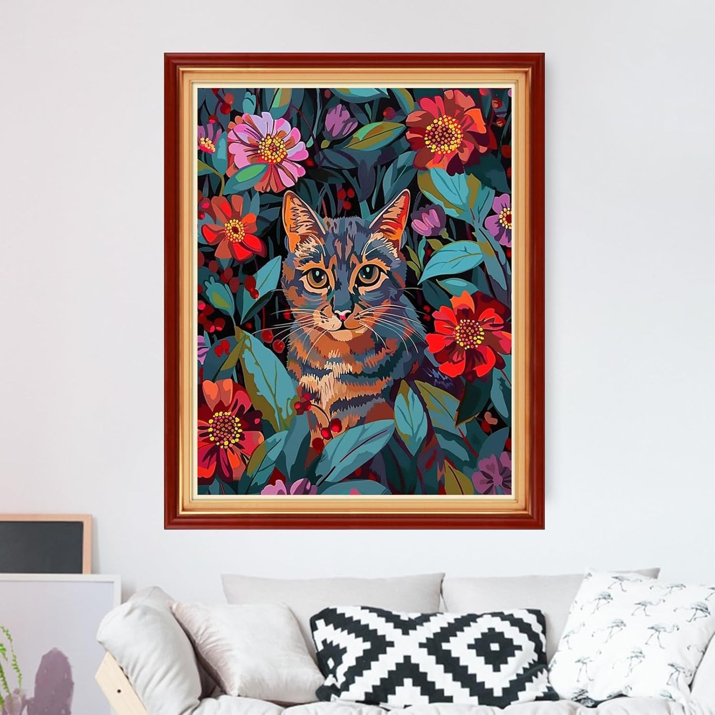 Foxdiviy Stamped Cross Stitch Kits for Beginners Full Range of Cross Stitching 11 CT Printed Cross Stitch Kits for Kids Adults Cross Stitch Patterns Needlepoint Kits-Flower Cat 16x20 inch