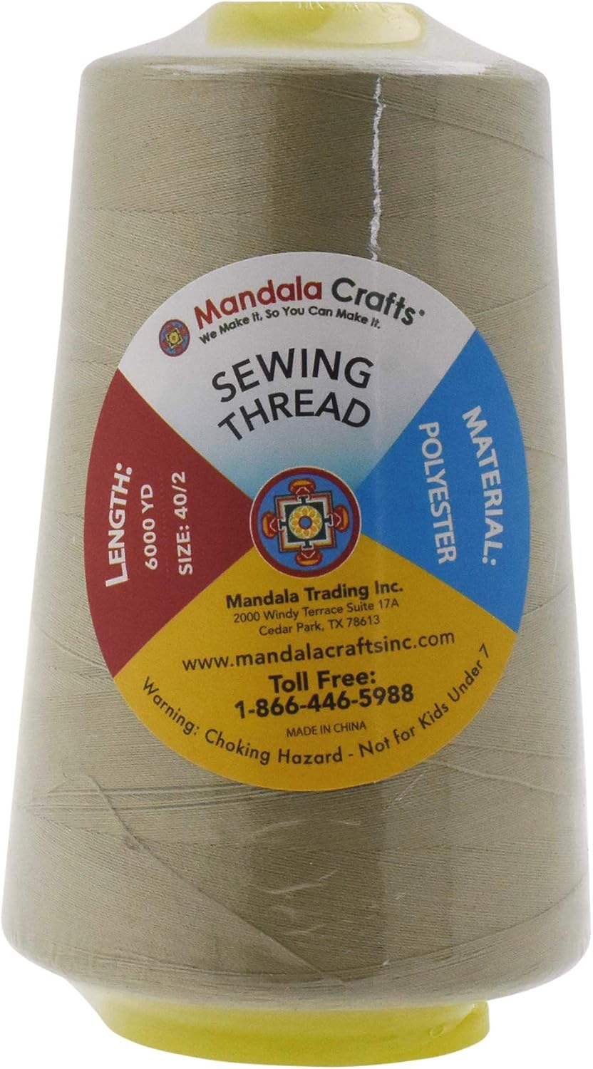 Mandala Crafts 4 Pack of Serger Threads Cones Spools - 40S/2 24000 Yards Polyester Beige Threads for Sergers Machine and Overlock Quilting Sewing Machine