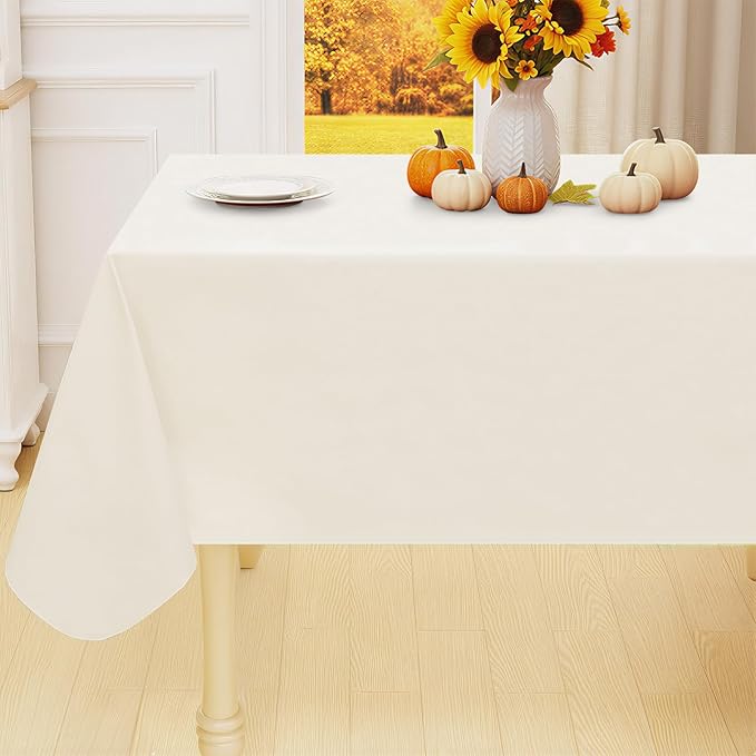 Smiry Rectangle Table Cloth 60x140 Inch, Waterproof Wipeable Vinyl Tablecloths Protector, Oil Spill Proof Plastic Table Cover for Dining, Picnic, Camping, Outdoor, Beige