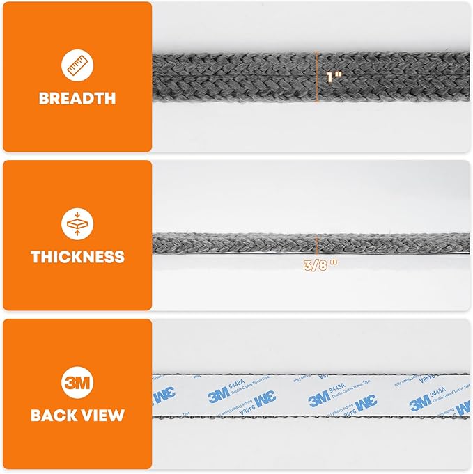 Stanbroil Stove Gasket Tape, 5/8" Width, 1/8" Thick, 72" Length - Self Adhesive Flat Gasket for Stoves and Fireplaces, High Temperature Fiberglass Tape