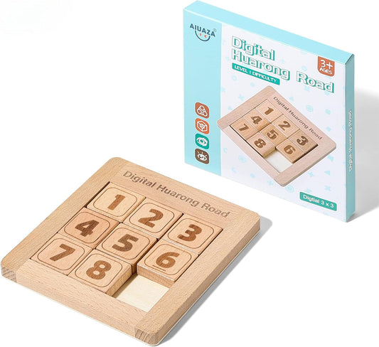 Wooden Number Sliding Puzzle，Brain Teasers Toy Tangram Slide Puzzle Game，Sequential Puzzles Board Game，Educational Toys for Kids and Adults (1-8 Samll Size)