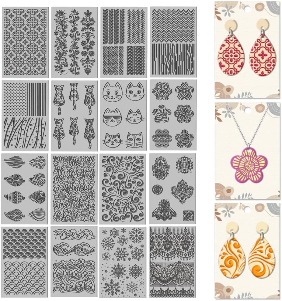 CHGCRAFT 16 Sheets Artistic Mandala Clay Texture Mat Baroque Pattern Polymer Clay Texture Sheets DIY Tools for Pottery Earring Jewelry Making Stamp Engraving Machines, 4x2.6inch