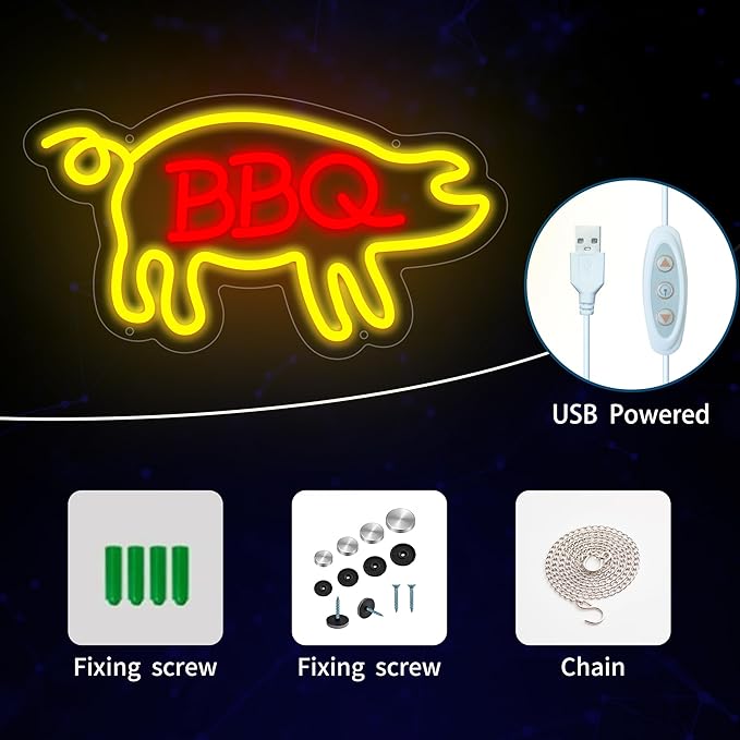 BBQ Neon Signs Barbecue LED Signs Dimmable Neon Lights for Wall Decor Neon Light Up Signs for BBQ Shop Restaurant Home Kitchen Beer Pub Bar Party Decor