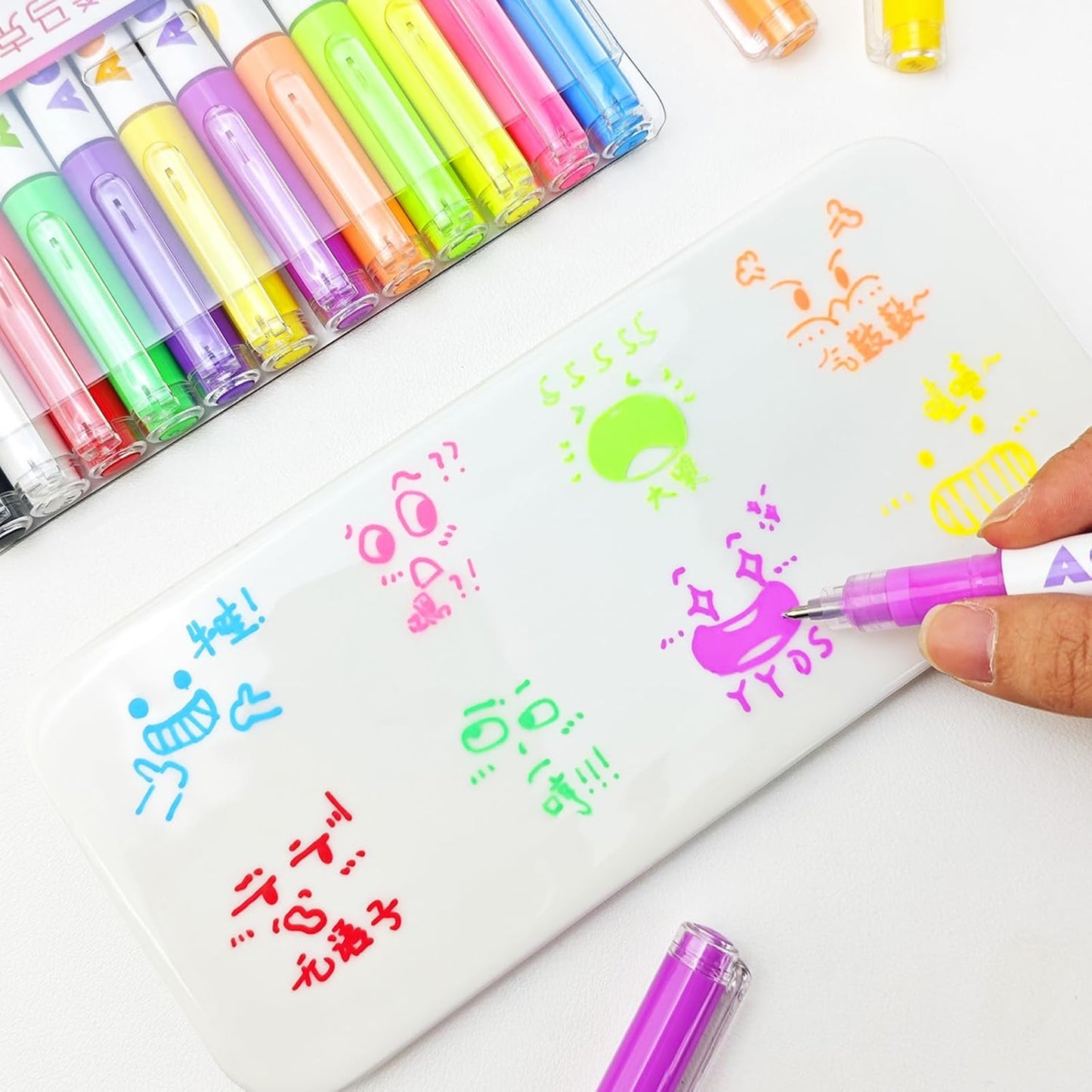 kander Direct Liquid Highlighter Acrylic Marker, 12 Colors Gel Pens with Bullet Tip, Strong Coverage, Large Ink Capacity, Multi-Purpose Paint Pens for Rock Painting, Crafts, DIY, Art Supplies