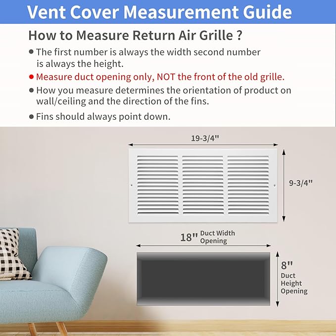 18"W x 8"H [Duct Opening Size] Steel Return Air Grille, Air Return Vent Cover for Ceiling and Sidewall - HVAC Air Vent Covers - [Outer Dimensions: 19.75"W x 9.75"H]